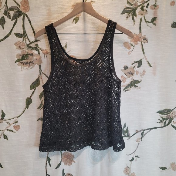 Aeropostale Black Mesh Lace Tank Top Women Small Petite - Picture 2 of 5